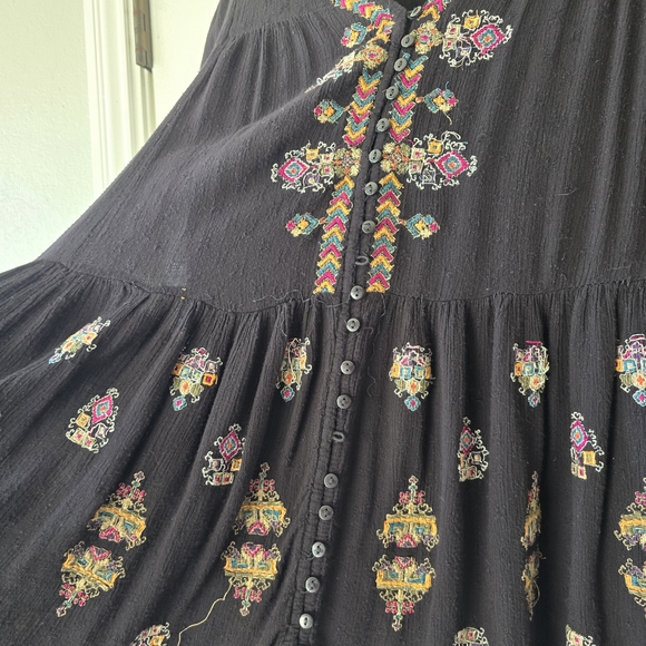 Free People Arianna Black Embroidered Boho Tunic Top Medium - Picture 10 of 14